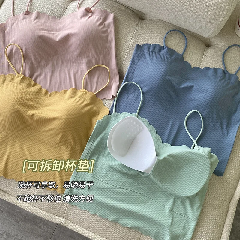 Ice Silk Seamless Strap Underwear Women's Sweet Cute Outdoor Tube Top Anti-Wardrobe Malfunction Base Inner Breathable Thin Wrapp