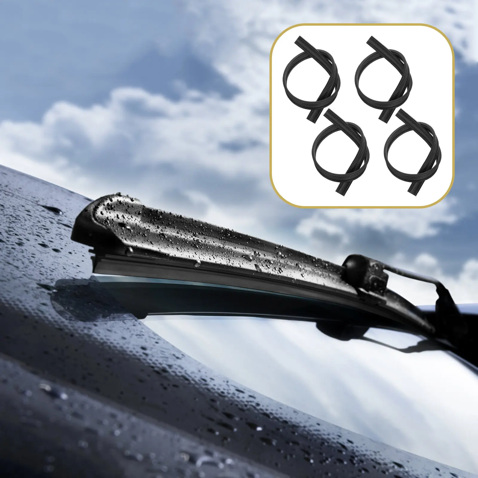 

4Pcs Universal Frameless Car Windshield Wiper Refills Replacement Rubber Strips Front Rear Window Automotive Blade Inserts