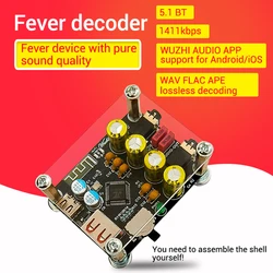 5V Type-C ZK-PT2 Lossless Fever HIFI5.1 Bluetooth U Disk Decoder Board Player Audio Receiver Audio Power Amplifier