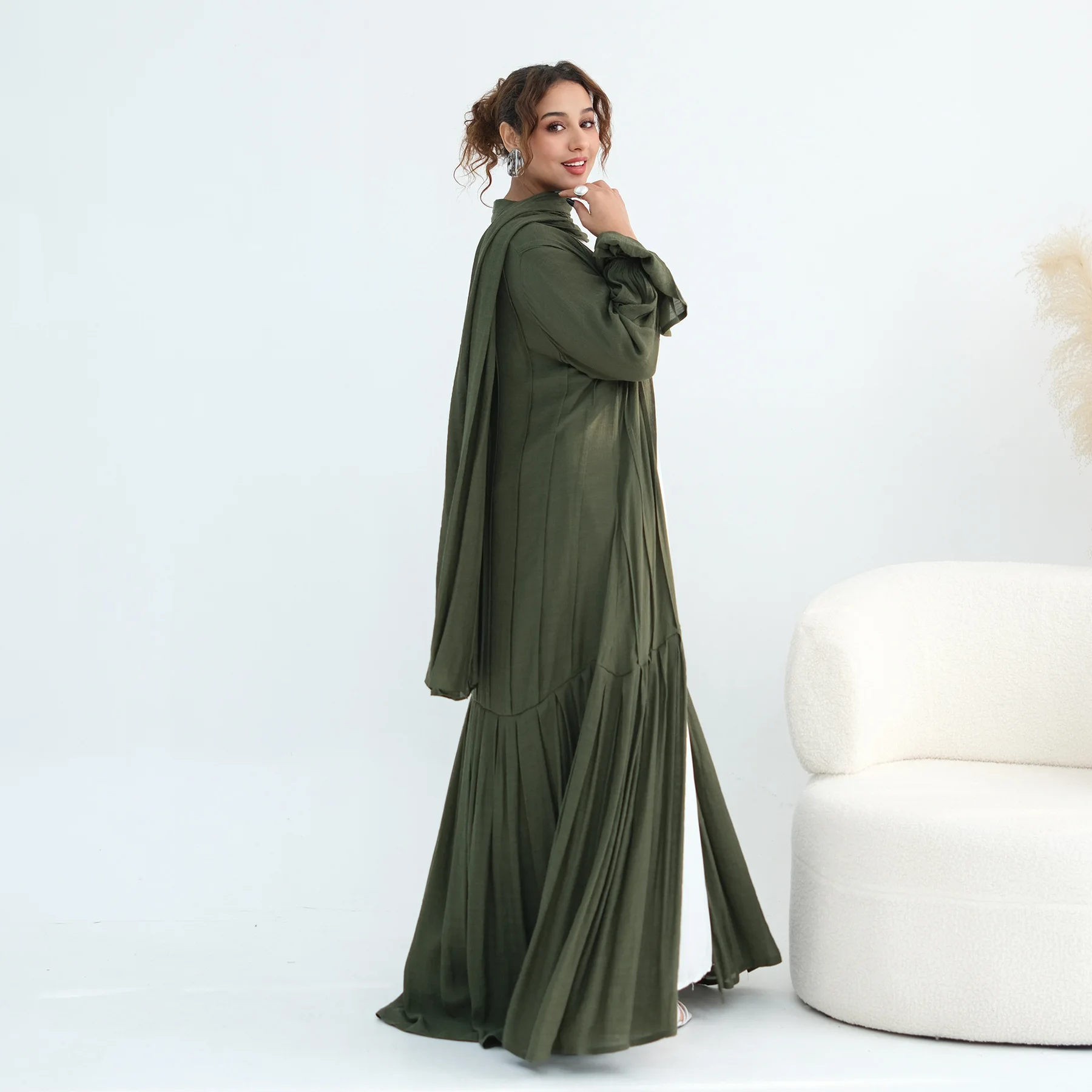 ชุดเดรสเปิดสำหรับผู้หญิงมุสลิมในเทศกาลอีด รอมฎอน ฮิญาบ ดูไบ อบายา ตุรกี คาฟตัน เคบายะ คิโมโน คาร์ดิแกน จาลาบียะ อิสลาม ชุดคลุมอาหรับ