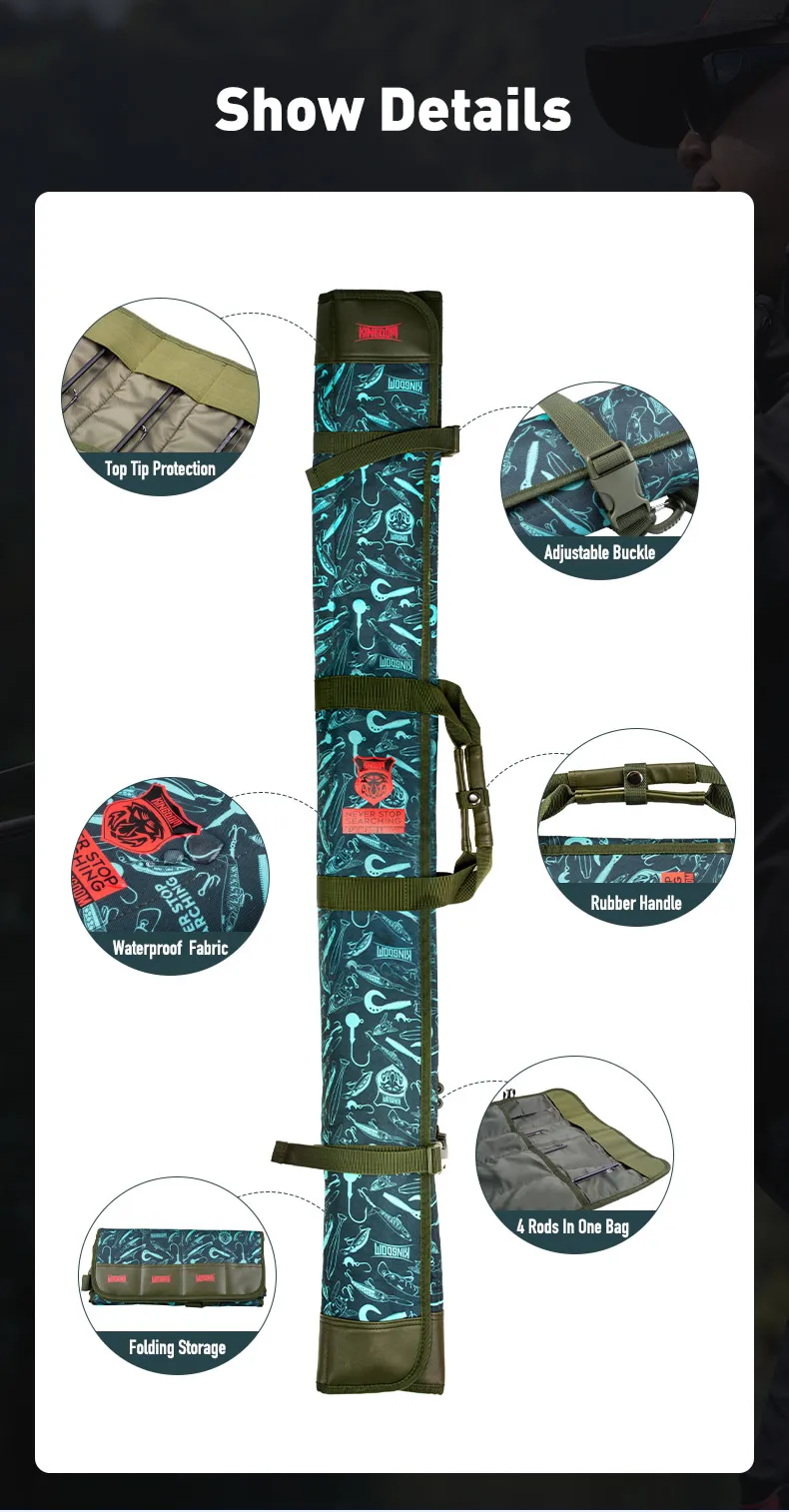 KINGDOM Tragbare Faltbare Angelruten-Tasche Wasserdichter Ruten-Aufbewahrungskoffer Mehrfache Tragemöglichkeiten Umhängetasche Angelzubehör-Organizer – Detail 5
