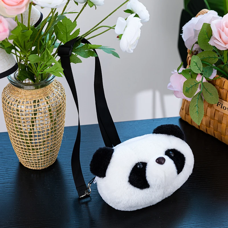 New Panda Head Crossbody Bag for Girls Sweet and Cute Plush Bag Cartoon Children's Single Shoulder Small Bag