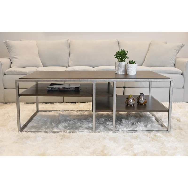 

Metal Frame Wood Coffee Table with Shelf