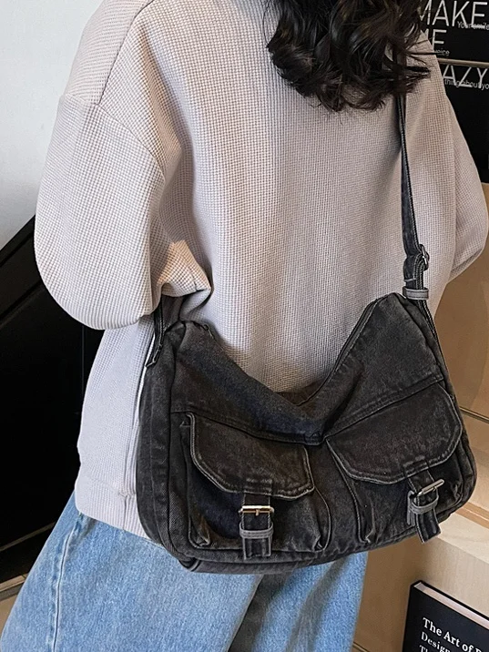 

Модная повседневная джинсовая сумка через плечо, большая сумка на одно плечо, женская сумка Sli, простой дизайн, новинка 2025, Ins Qua...