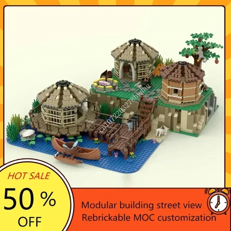 2280PCS Prehistoric Village Modula MOC Creative street view Model Custom Puzzle Architecture DIY Assembly Model Adults Toys Gift