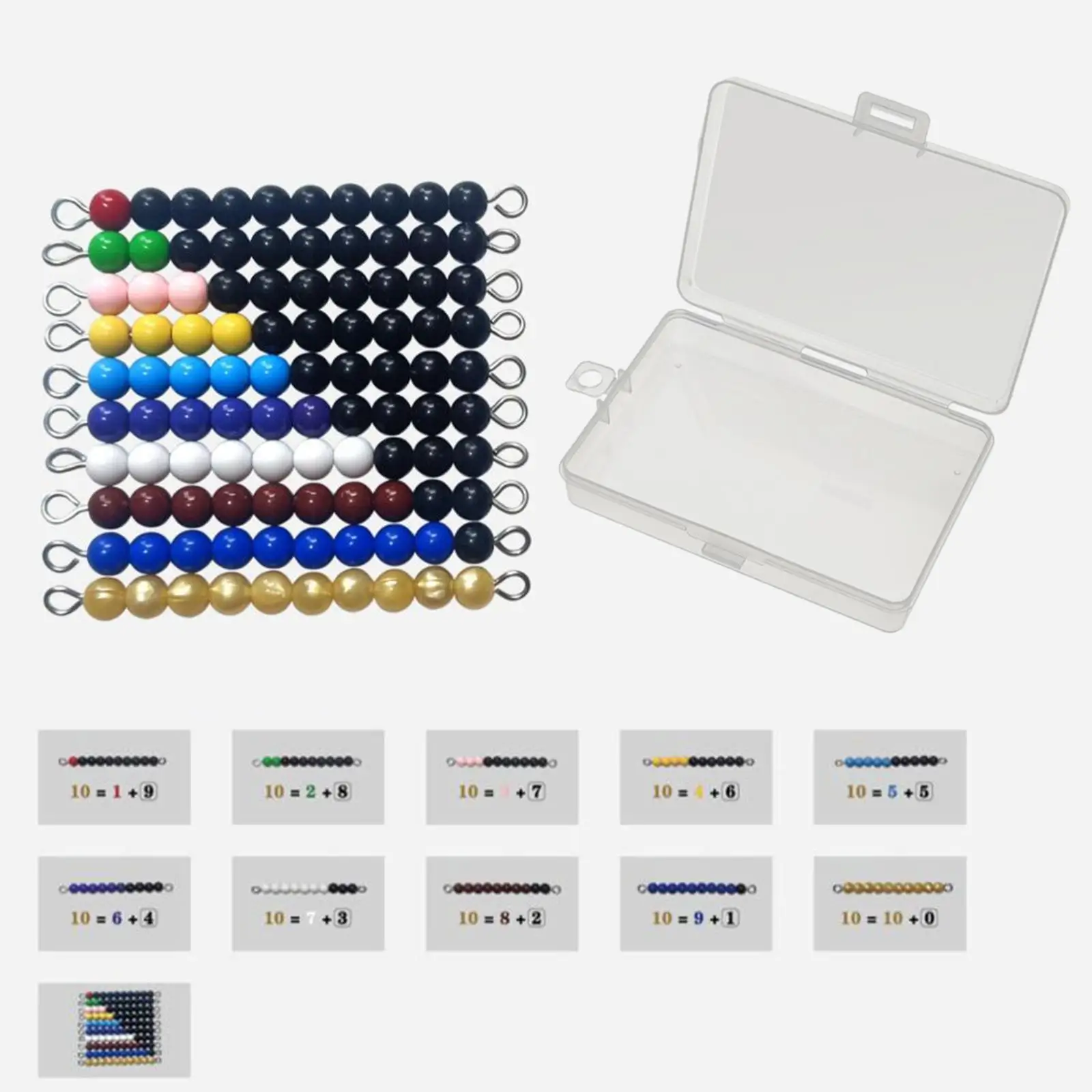 Montessori Counting Toy Math Learning Tool for Toddlers 3-5 Years Educational Beads Set with Cards for Number Cognition