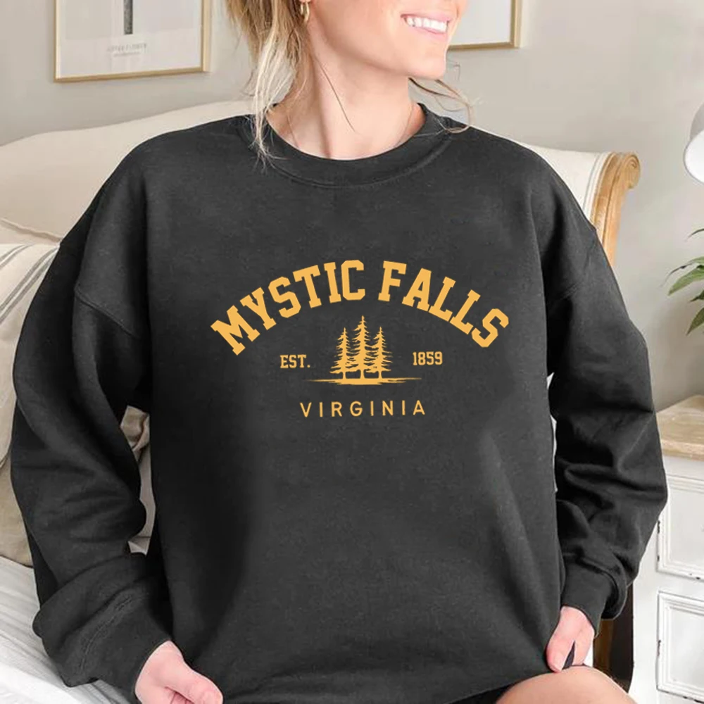 Sudadera con capucha Unisex de manga larga con cuello redondo para fanáticos de los vampiro, Sudadera con capucha de Mystic Falls, United, Jersey