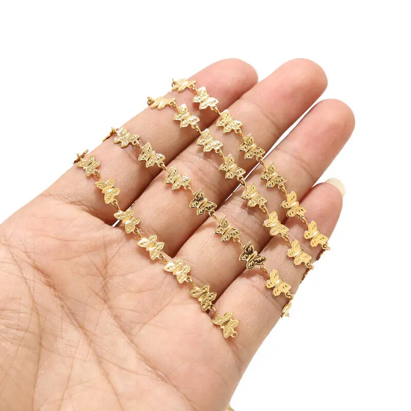 1Meter Stainless Steel Butterfly Link Chain Gold Color Chains for DIY Necklaces Bracelets Costumes Cloth Chain Jewelry Findings