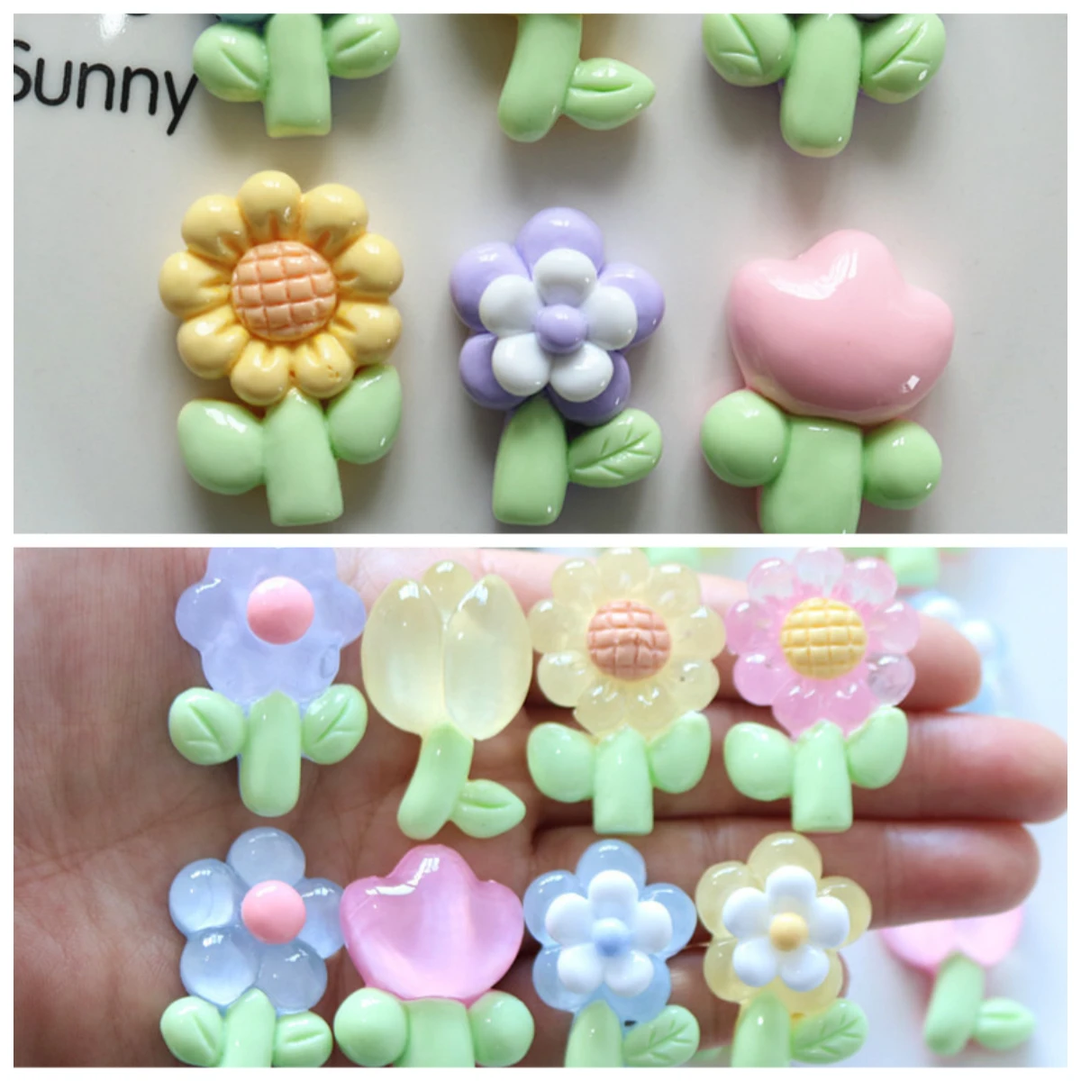 100pcs Cute Mini Flower Sunflower Tulip Succulent Flatback Resin Cabochon DIY for Phone Case Hairpin Keychain Earring Scrapbook