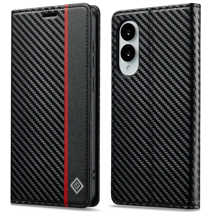 

LC.IMEEKE For Samsung Galaxy S25 Edge Case Carbon Fiber Texture Phone Cover Stand Card Holder - Vertical Stripe