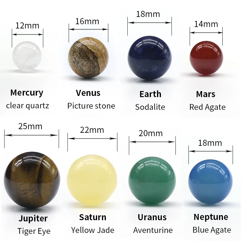 8 Planets Natural Crystal Balls Solar System Planets Rock Sphere Reiki Healing Home Office Desk Decoration Educational Gift