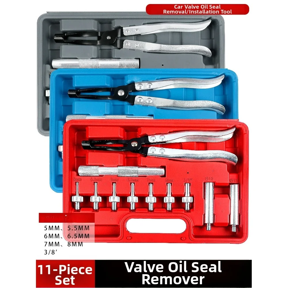 

11pcs Valve Seal Removal Installation Tool Kit With 7 Sizes Adapters For Car Valve Seal Plier Oil Seal Clamp Pliers Auto Access