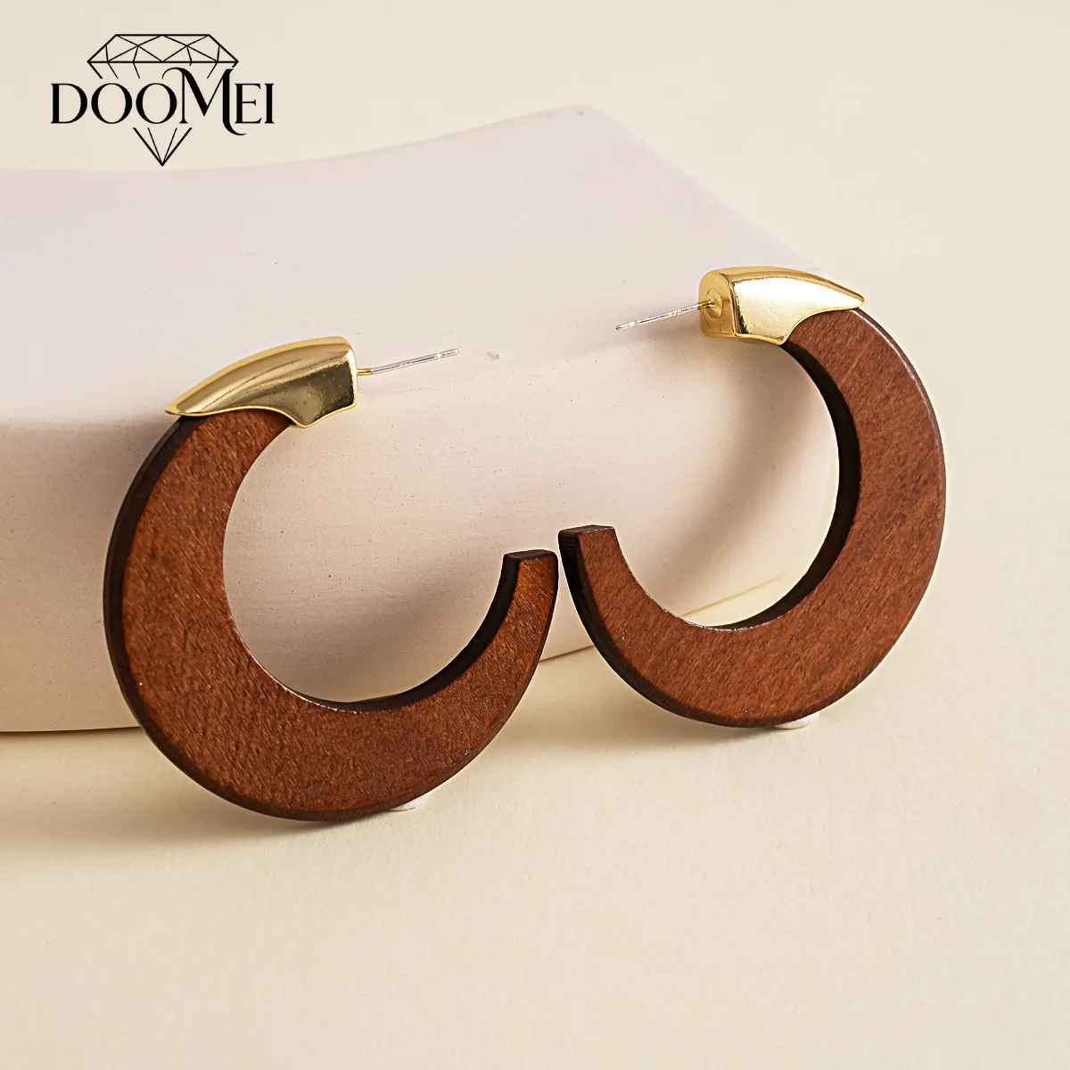 DOO MEI Vintage C Shape Circle Drop Earrings for Women Bohemian Wooden Earrings Daily Life Party Wedding Fashion Jewelry