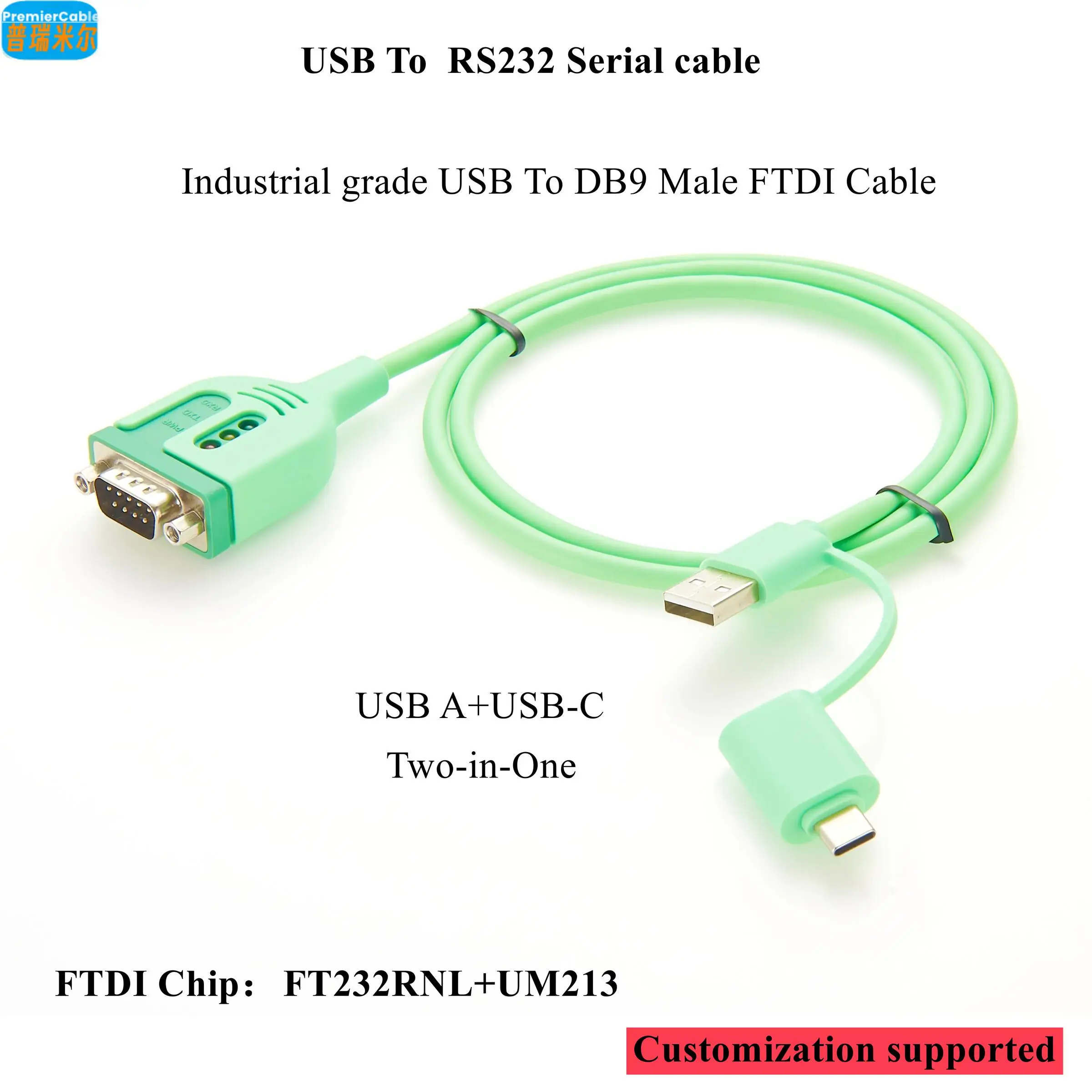 USB To RS232 Serial Cable USB Type C to RS232 DB9 Male Serial Port Adapter Cable with FTDI Chipset Type A to RS232 Converter