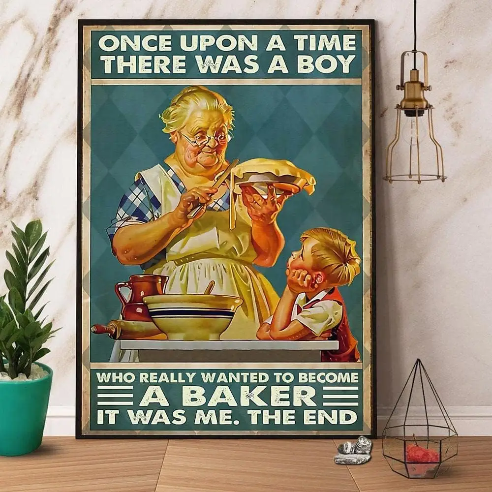 Vintage Aluminum Sign Metal Poster Plaque There was A Boy Wanted to Become A Baker Metal Sign Iron Painting Retro Wall Decor Nos