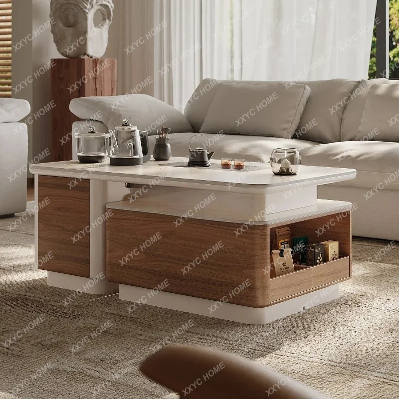 D178  Retractable coffee table living room home new travertine rock slab advanced light luxury tea table
