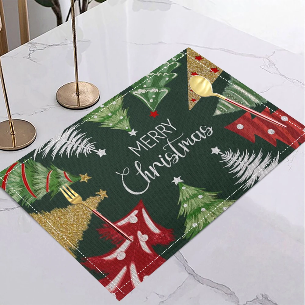 Christmas Tree Table Mat Red Green White Festive Festive Placemat for Christmas Dinner Holiday Table Winter Party Xmas Decor