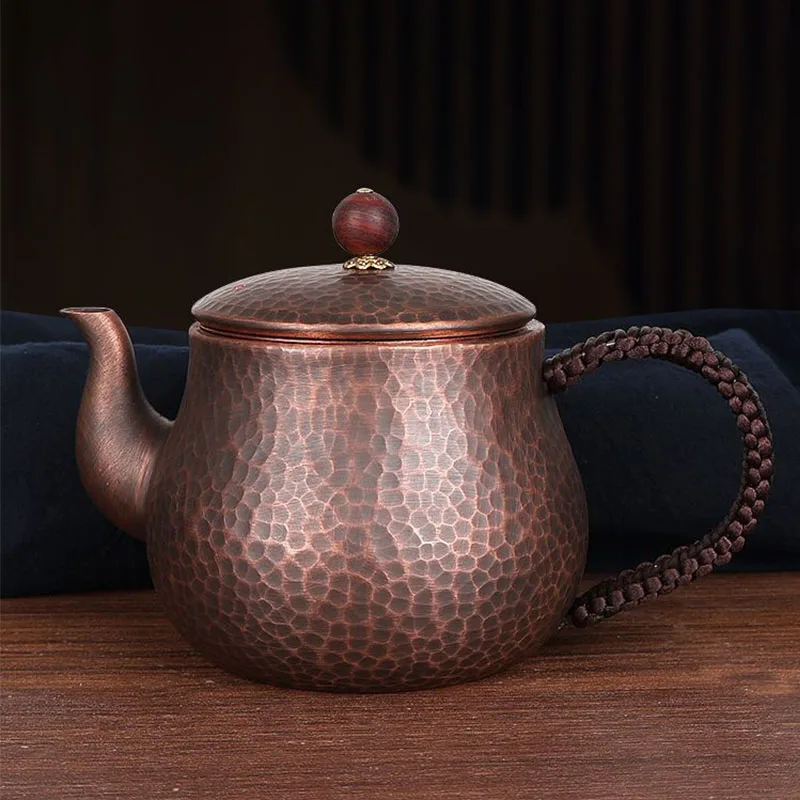 500ml Pure Copper Teapot with a Tea Strainer for Home,Travel,Camping,Gift,Hand-forged with Hammering Pattern,Chinese Tea Set