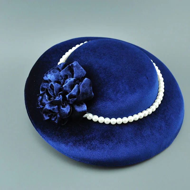 French Style Black White Blue Velvet Wedding Hat Elegant Flower Pearls Bride Fascinator Hat Hairpins Photo Shoot Party Fedoras
