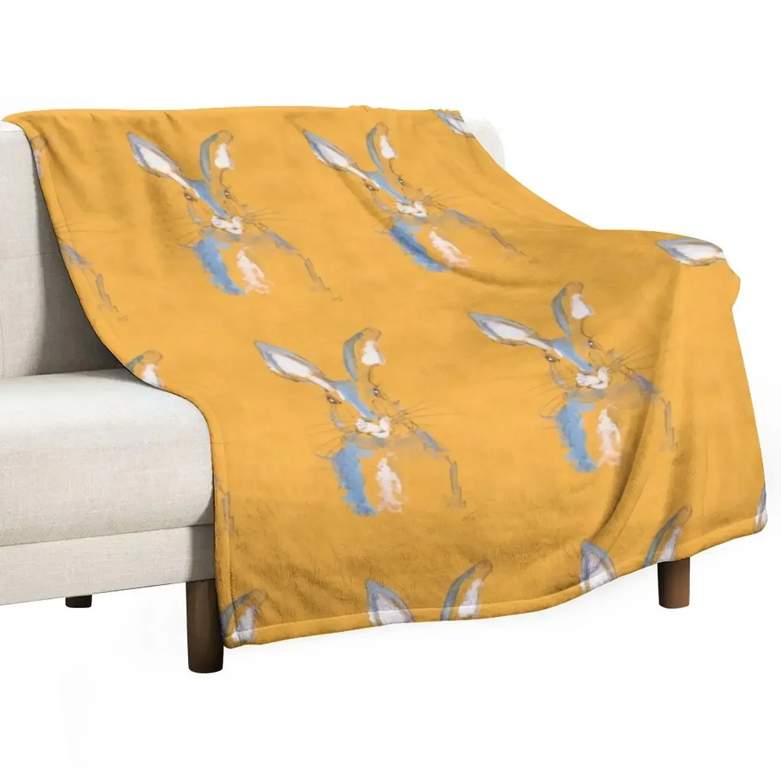 

Mustard Blue Summer Hare Throw Blanket For Decorative Sofa Cute Plaid Loose Blankets