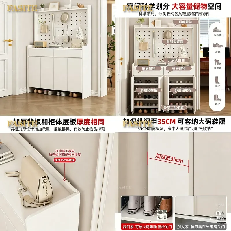 For Solid Wood Shoe Cabinet with Hole Board and Coat Rack Integrated Wall Mounted Entryway Storage Household Indoor Organizer