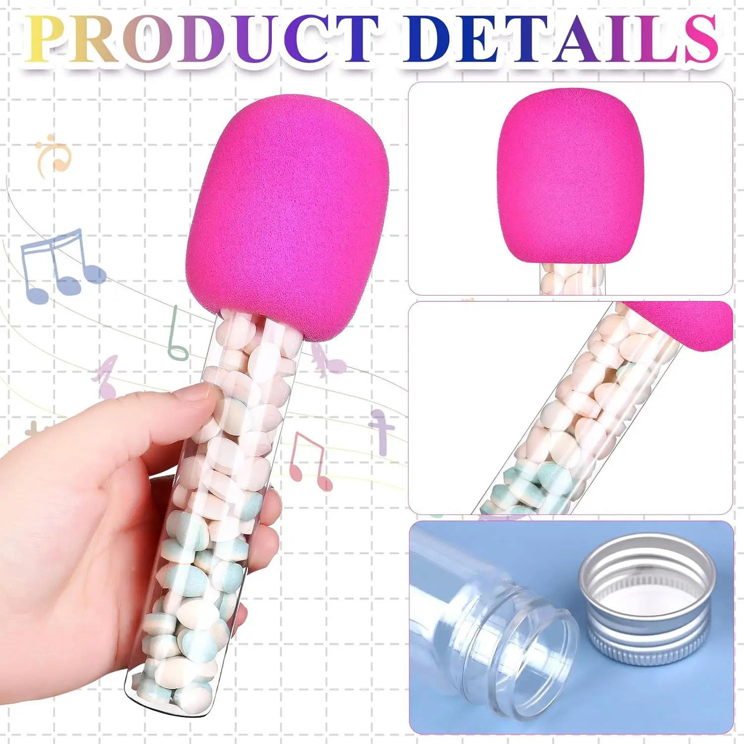 4/24 قطعة ميكروفون أنابيب الحلوى لعبة بلاستيكية موسيقى الروك حفلة وهمية الدعامة ميكروفون الحلوى أنبوب ديسكو المغني موضوع ديكور لوازم