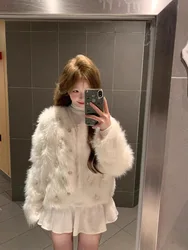 Short Knitted Cardigan Women's Faux Fur Milk Fufu Small Fragrance Style Sweater European New Goods High Level Knitted Jacket