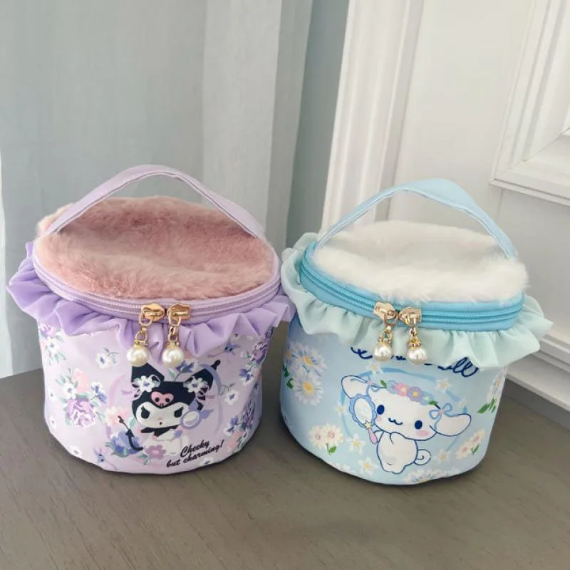 Sanrio Storage Bag Kawaii Mymelody Kuromi Large Capacity Cosmetic Storage Bag Portable Portable Cosmetic Bag Multi-Function