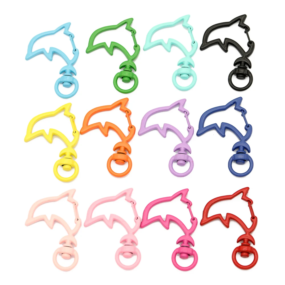 

10pcs Dolphin Shape Candy Colors Fashion Chain Key Lobster Cute Keychain Design Key Ring Hook Retaining Ring Diy Key Rings