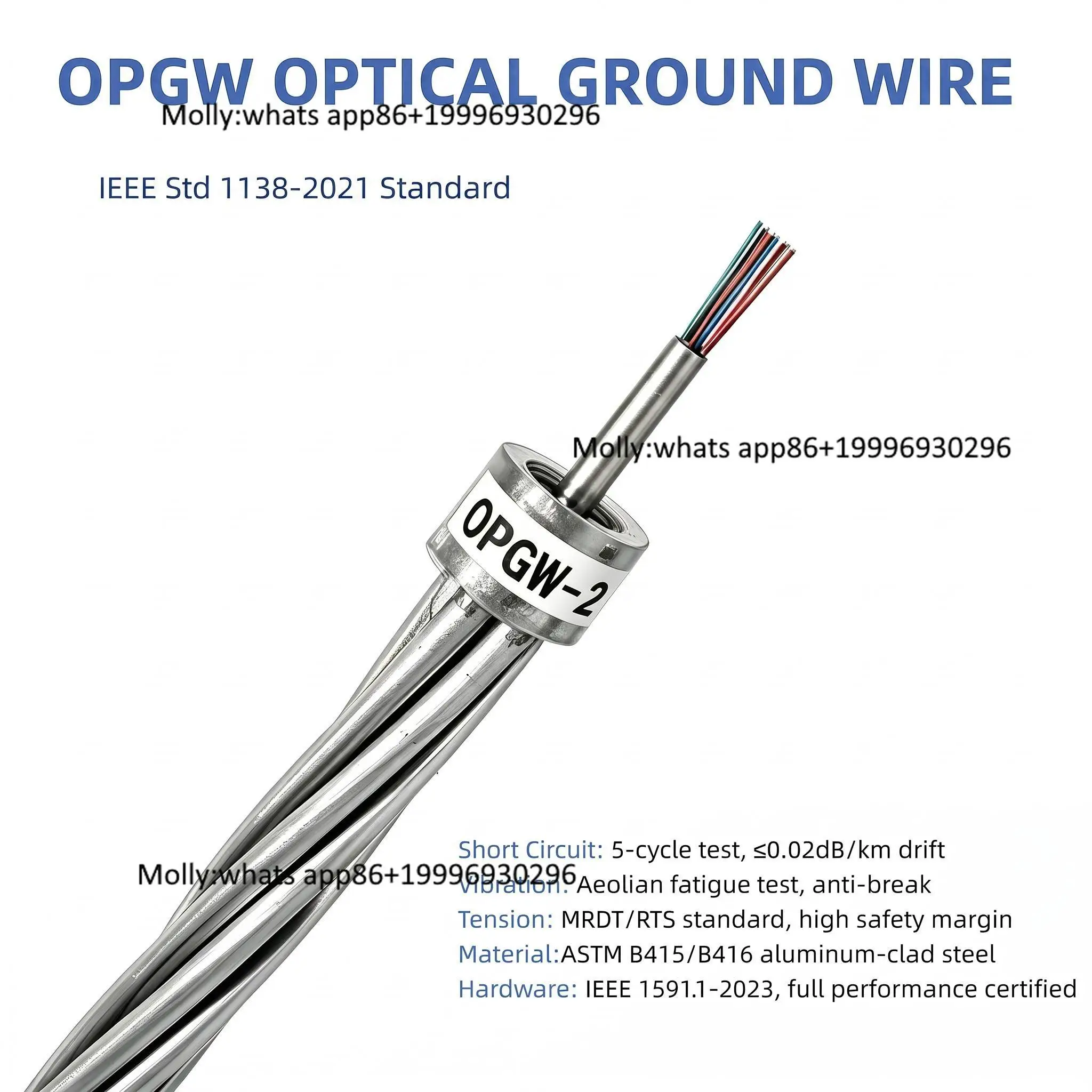 OPGW Optical Ground Wire 12-48 Core G.652D Single Mode Fiber Transmission Line Aerial IEC 60794 IEEE 1138 Power Line Cable CN
