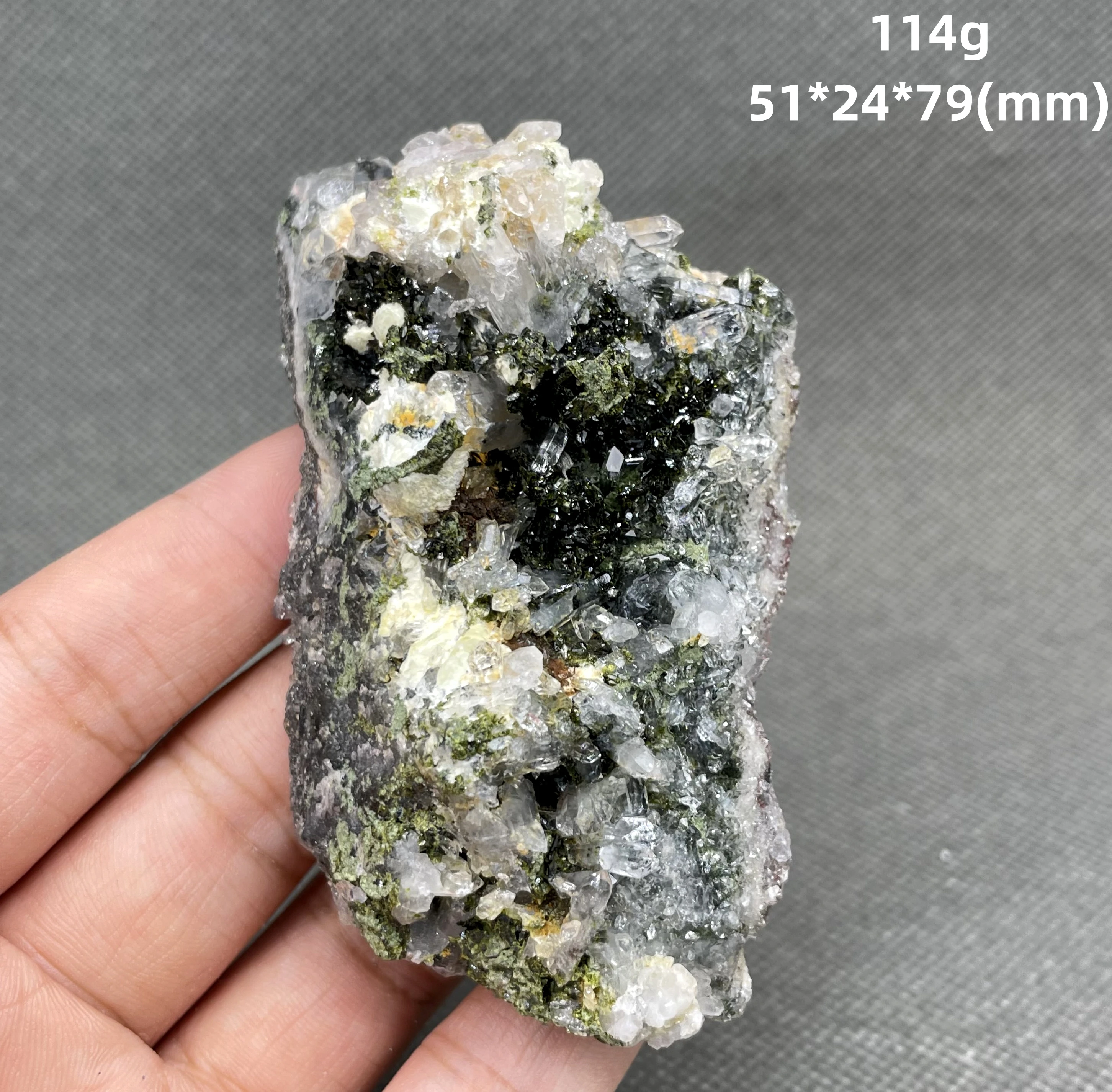 RARE! 100% natural Epidote and white crystal symbiosis mineral specimens stones and crystals quartz crystals