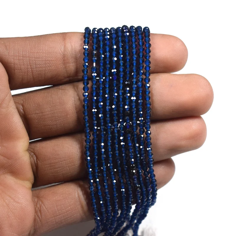 A++ 2-3 MM Natural London Blue Topaz Faceted Round Tiny Beads For Jewelry 12inchinch