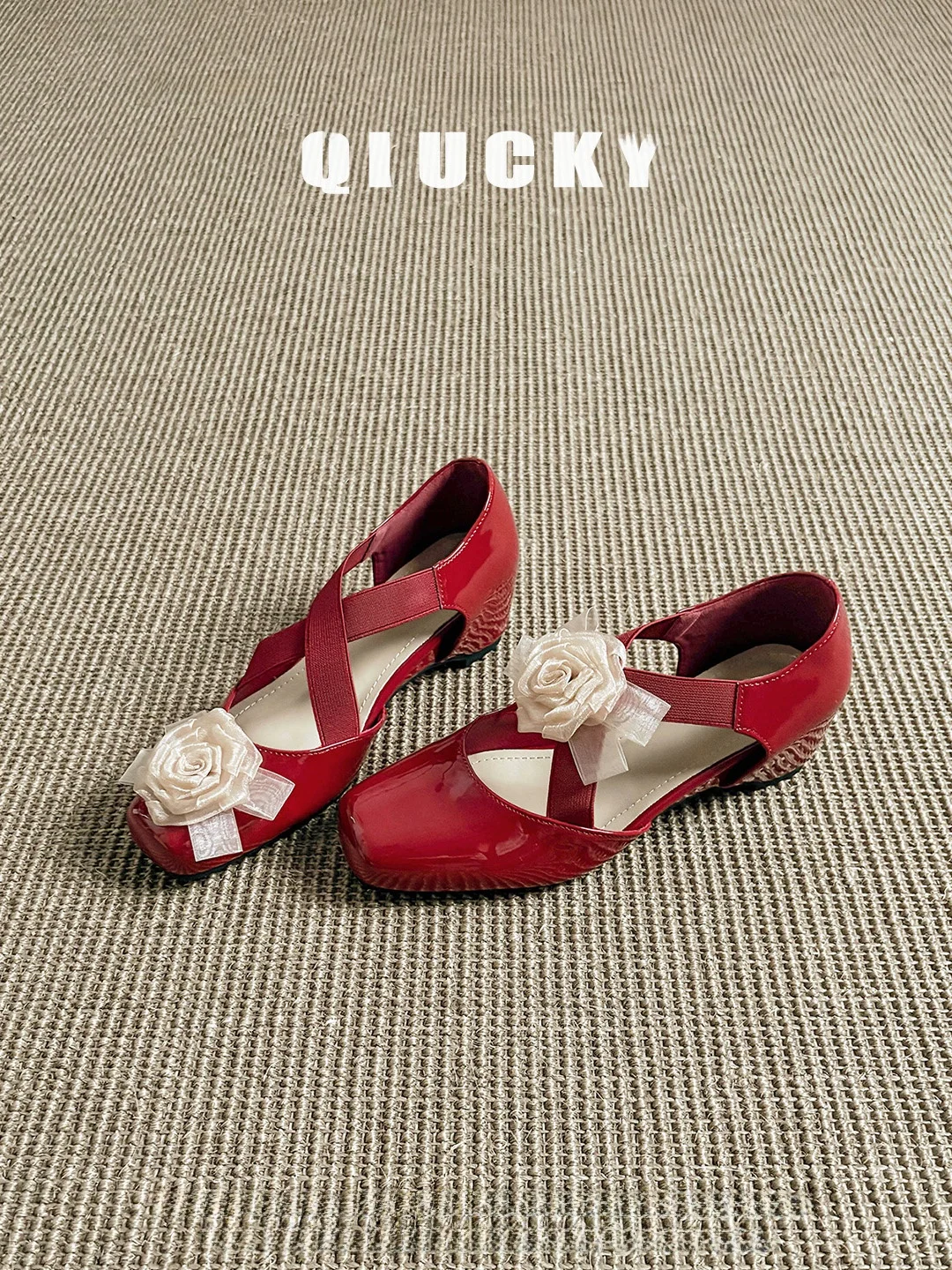 elevated-mary-jane-women's-shoes-summer-ballet-red-beautiful-comfortable-leather-single-shoes-fashionable-floral-french-style