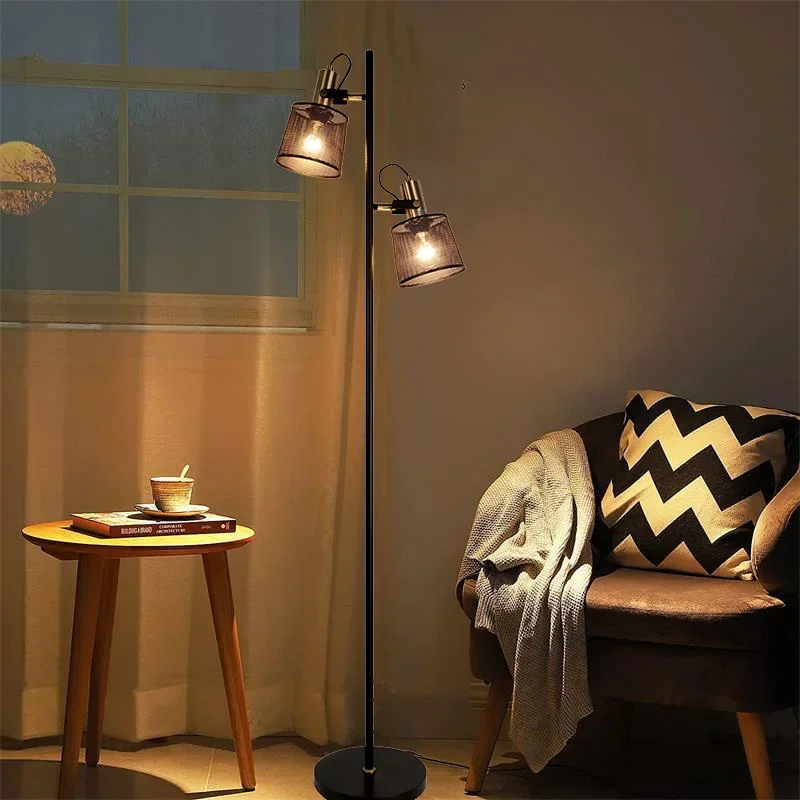 Nordic retro LED floor lamp E27 2 lights with foot switch corner high-quality metal rotatable living room bedroom standing light