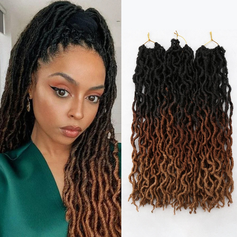 

Synthetic Goddess Faux Locks Crochet Pre Looped Braids Soft Ombre Curly Dreadlocks Hair Extensions Braiding Locs Wholesale