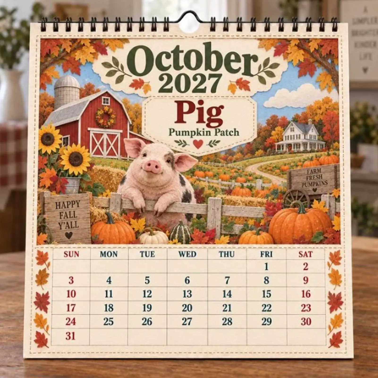2027 Farm Animals & Country Life Wall Calendar 12 Month Country Life Animal Theme Paper Planner Home Office Decoration