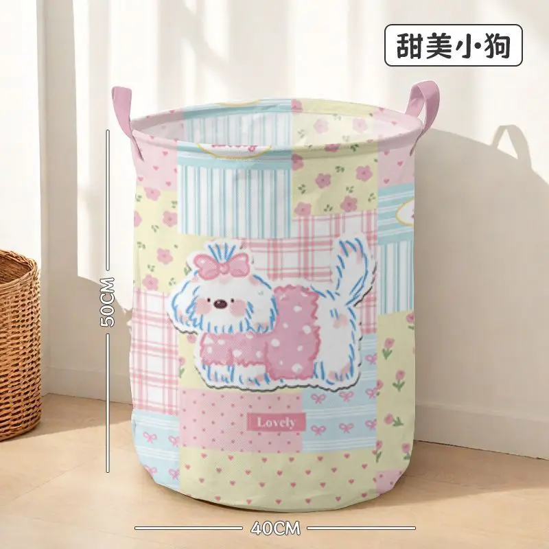 

Cartoon Pink Dog Dirty Clothes Basket,Bathroom Large Capacity Waterproof Foldable Laundry Basket,Dormitory Miscellaneous Storage