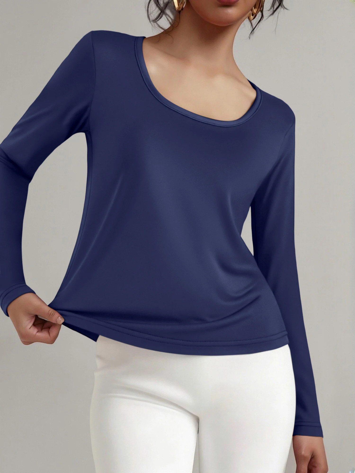Breathable Slim‑Fit U‑Neck Blouse, All‑Season Long‑Sleeve Shirt for Getaway and Outdoor Relaxation