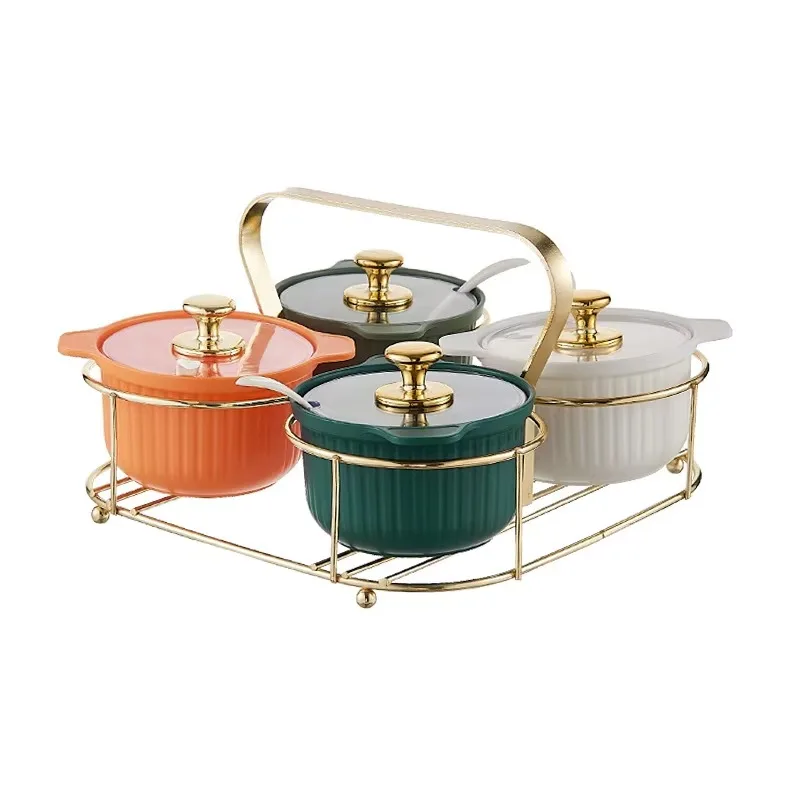 L321 Kitchen Accessories Metal Storage Seasoning Box Salt and Pepper Container 4-Color Spice Jar Set with Spoon