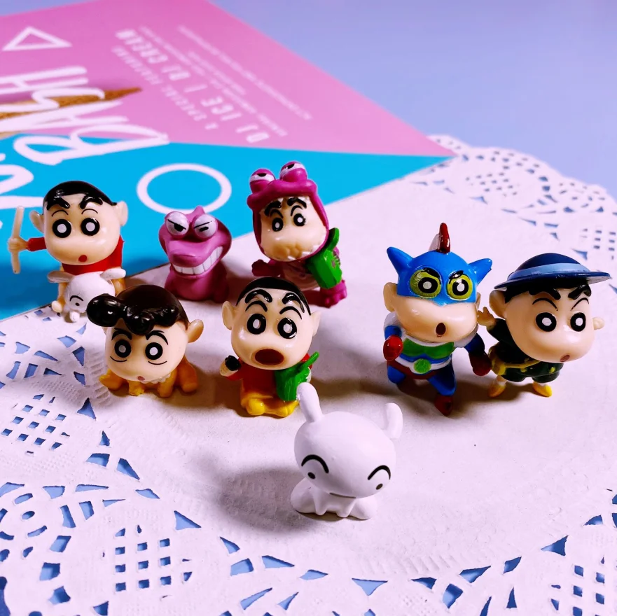 

Kawaii Crayon Shin-chan 8 шт. мини-фигурки аниме набор мультфильм ПВХ Коллекционная модель милые настольные декоративные подарки на день рождения игрушки
