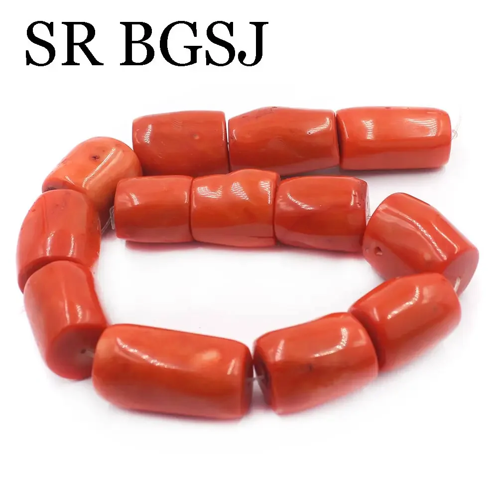 18-20mm Wholesale Genuine Orange Natural Coral Drum Column Loose Big Charm Beads For Diy Jewelry Making