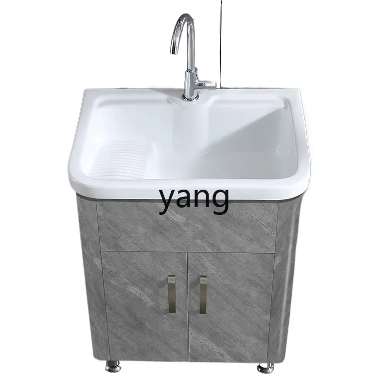 Lmm stainless steel laundry cabinet integrated ceramic laundry pool with rubbing board bathroom cabinet