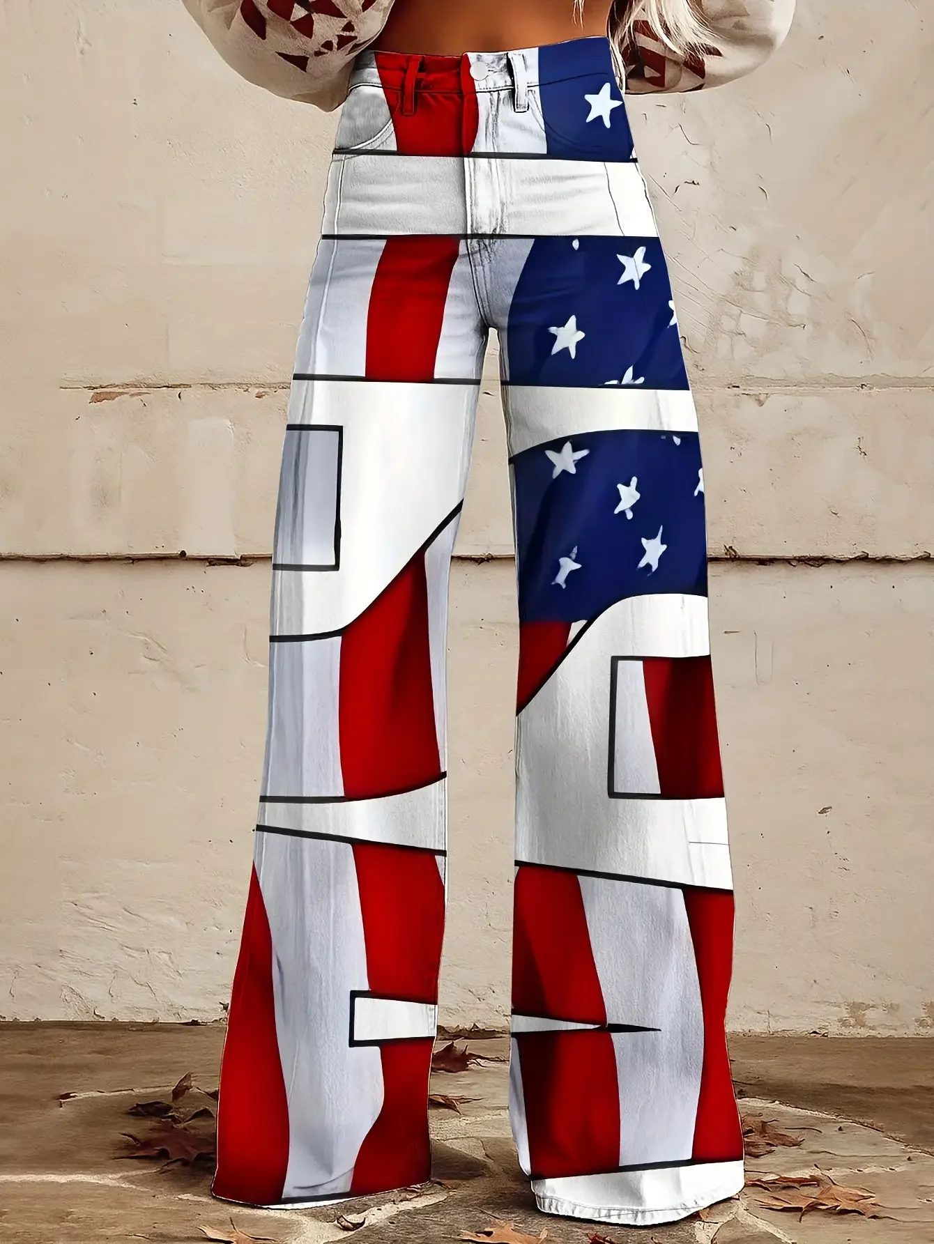 

2026 Ladies' casual jeans with a variety of colorful western prints, 3D printing cool splicing imitation jeans for women