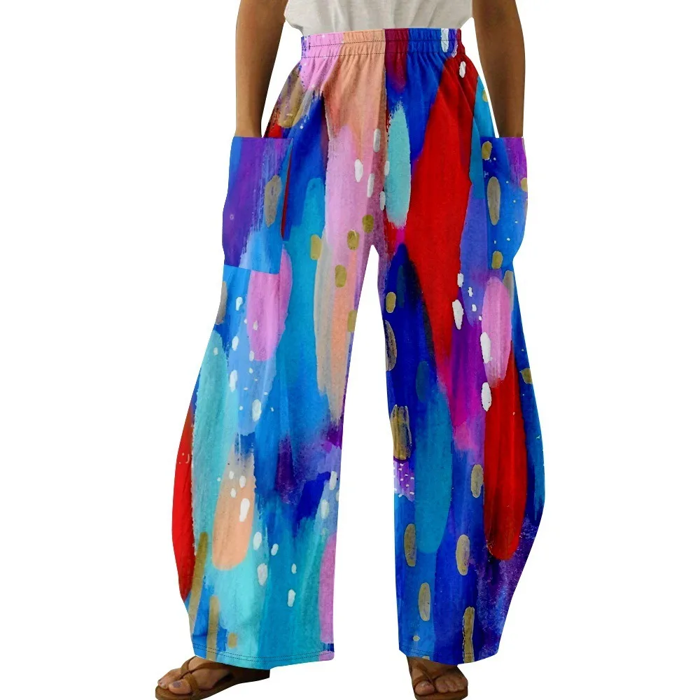 

Spring Summer Colorful Print Trousers Casual Pants Women Streetwear Bloomers Y2K Oversize Pants Workout Female Pockets Trousers