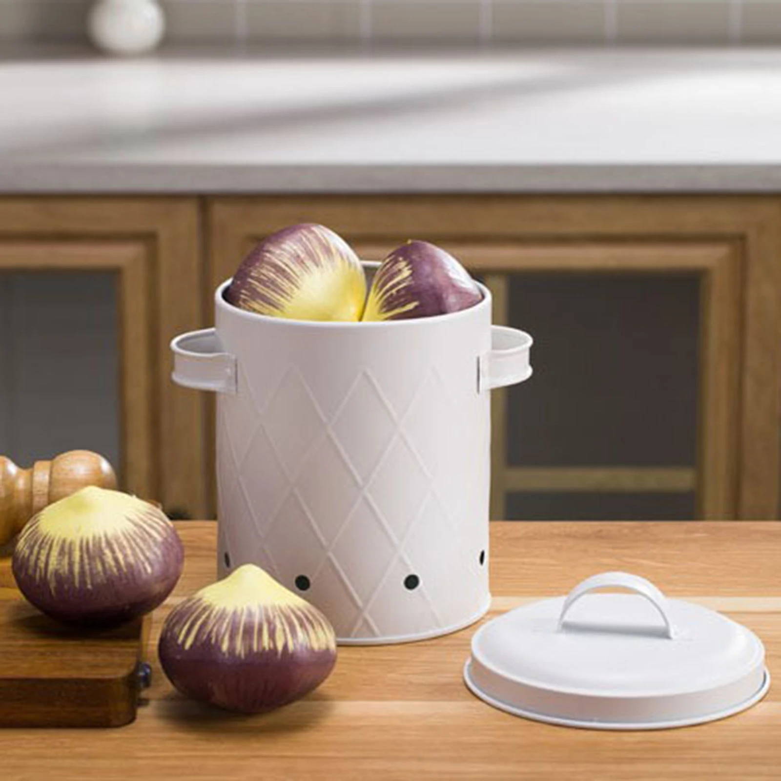 Onion Potato Garlic Tin With Lid Kitchen Canister Vegetable Storage Tin Container Storage Tin Storage Buckets For Household