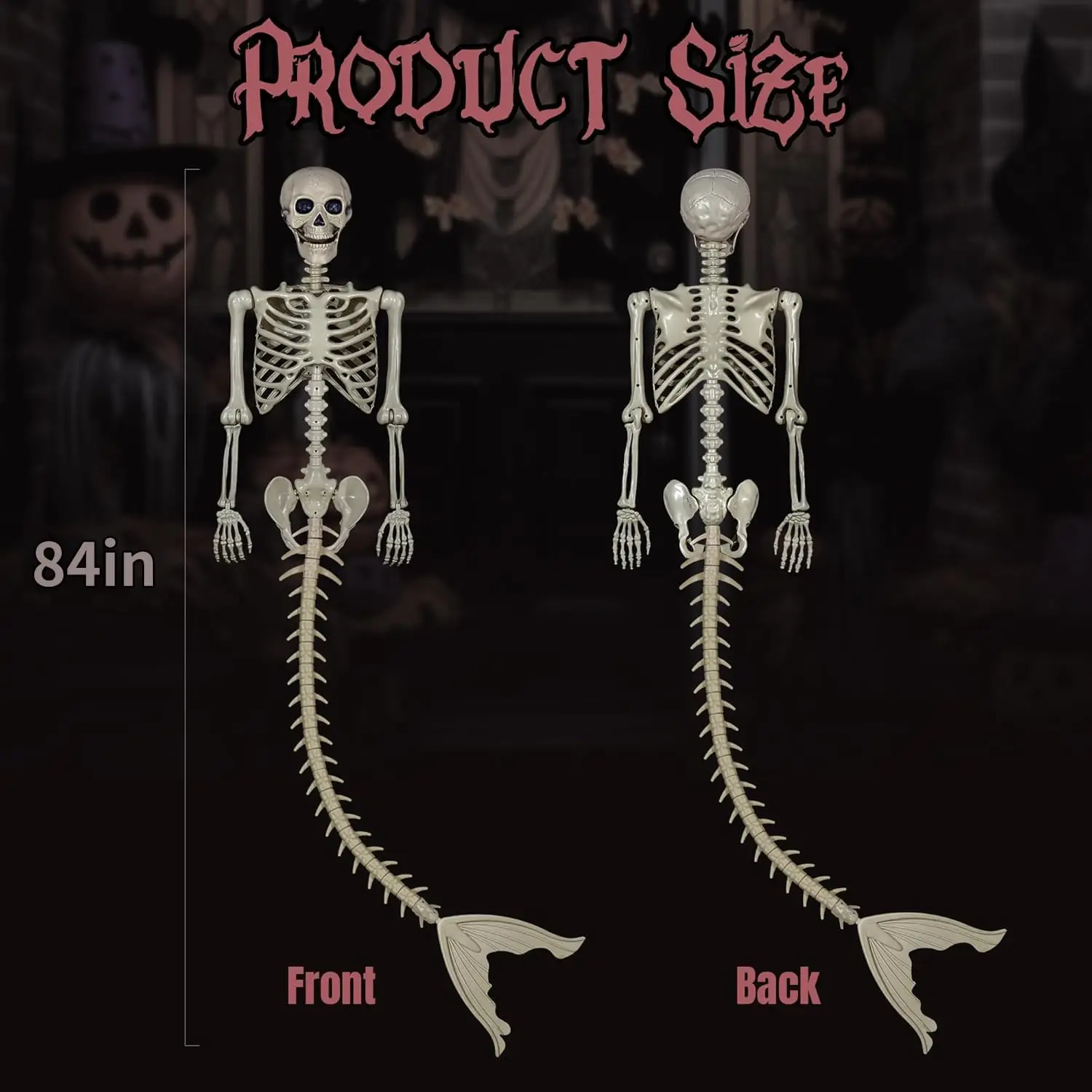7 Ft 84 In Mermaid Skeleton Halloween Decoration, Life Size Hanging Prop with Posable Movable Joints for Spooky Scene Party Favors