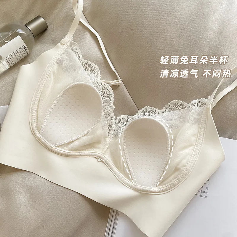 Forest Color series new lace strapless Crystal Cup rabbit ear underwear without steel ring