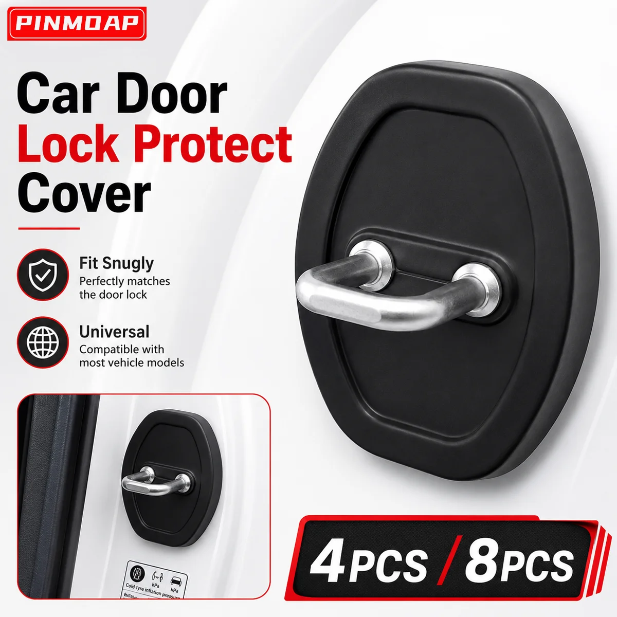 4/8pcs Car Door Lock Protection Cover Universal Motors Door Lock Cover Rust Proof And Noise Reduction Protective Sleeve