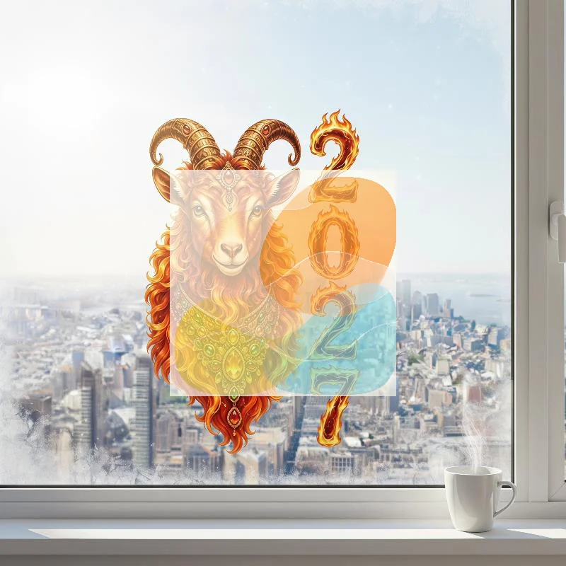 2027 Year of the Sheep Decorative Window Stickers Reusable Static Cling Decals for New Year Christmas Home Bedroom Glass Door D