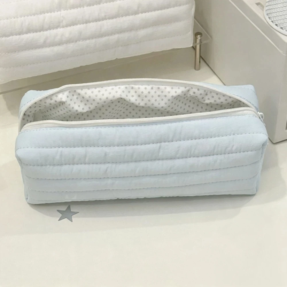 Multi-functional Cream Color Pencil Case Large-capacity Minimalist Stationery Organizer Durable Portable School Storage Bag
